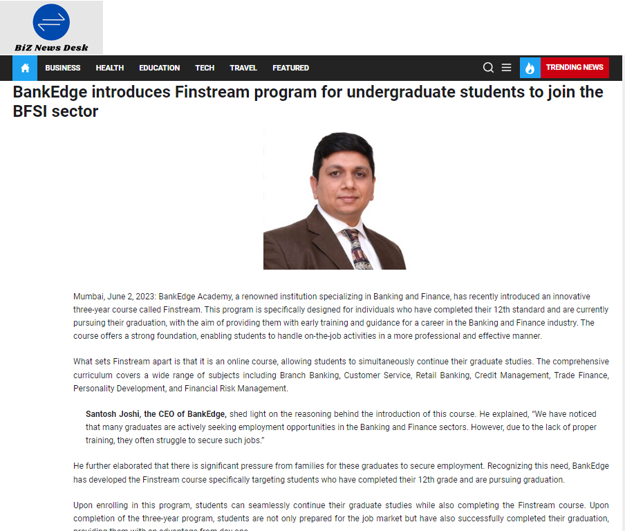BankEdge introduces Finstream program for undergraduate students to join the BFSI sector